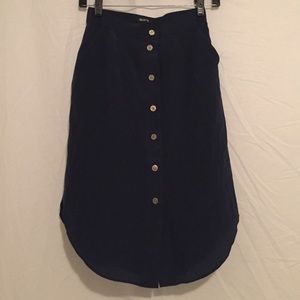 Navy Blue Madewell Silk Island Skirt with Buttons